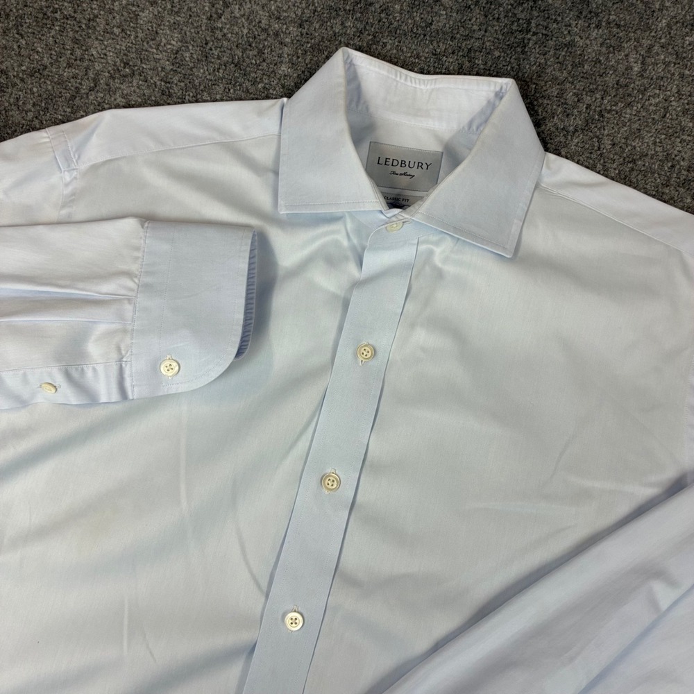 Ledbury Fine Shirting Mens Size XL Classic Fit Light Blue Twill Dress‎ Shirt
